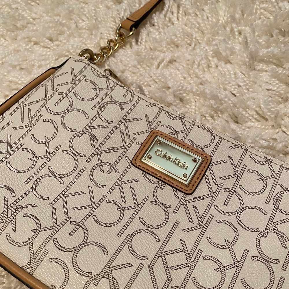 Calvin Klein Monogram Logo Leather Shoulder Bag